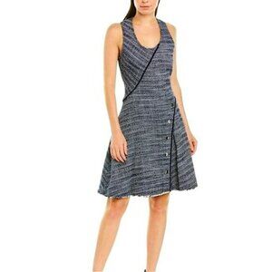 Derek Lam Womens Blue Tweed Sleeveless Fit & Flare Dress Button Detail Size 6
